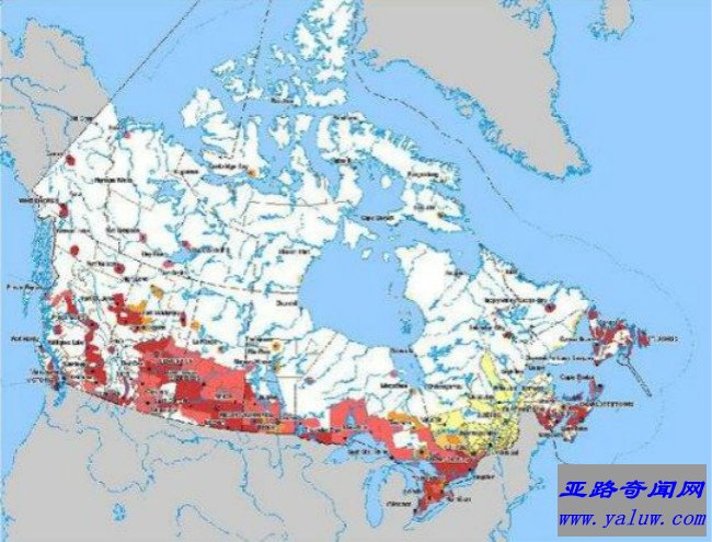 加拿大人口分布图