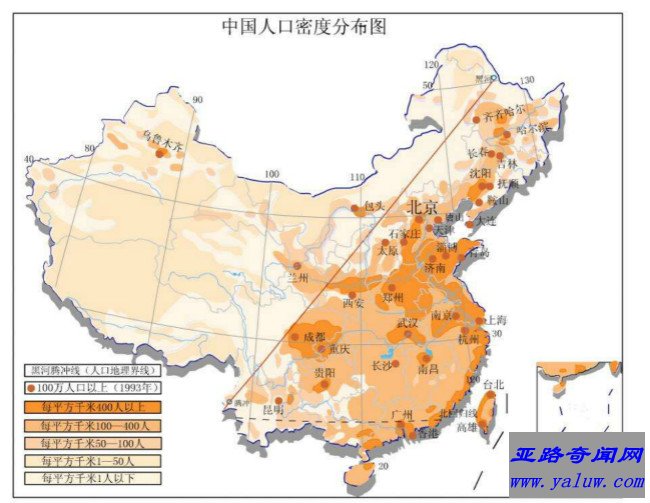 中国人口分布图